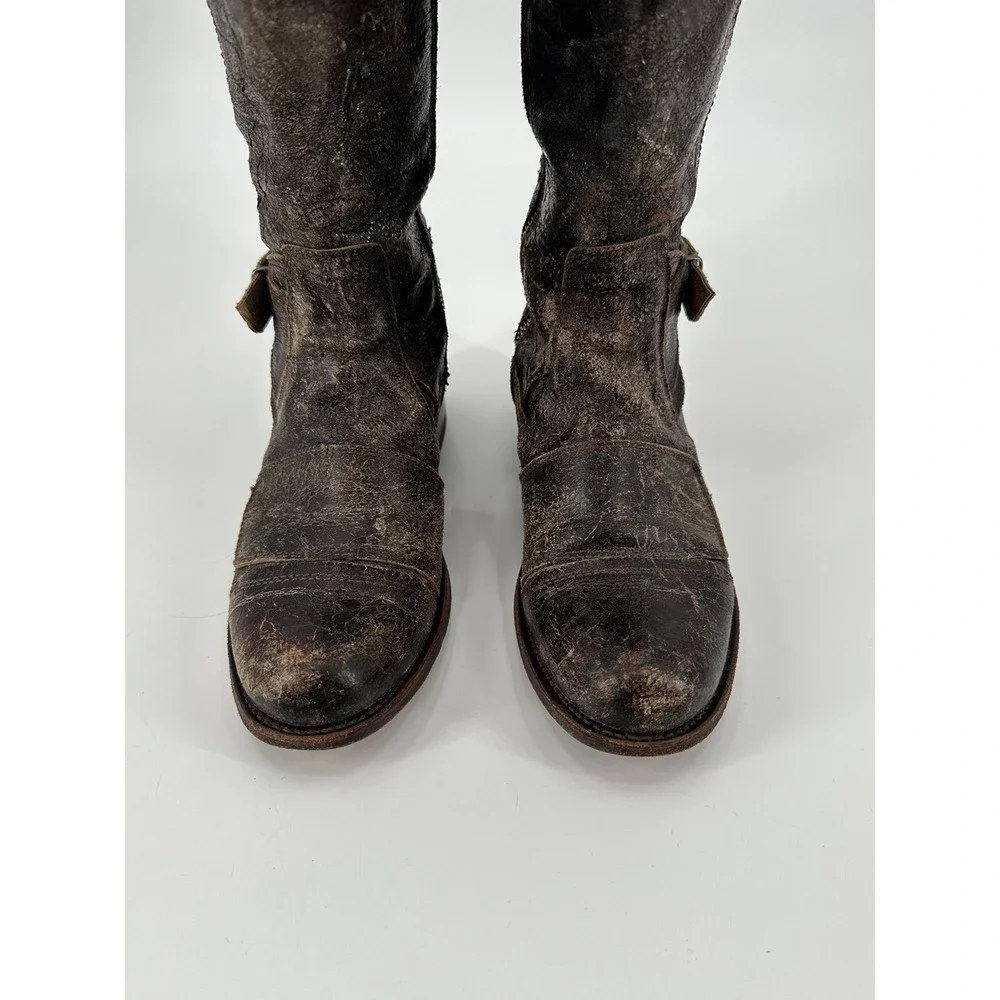 SENDRA Tall Distressed Crackle‎ Finish Leather Women's Riding Boots Size 7.5 BRW